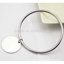 Bracelet en argent argenté simple et fermé en acier inoxydable avec pendentif blanc rond